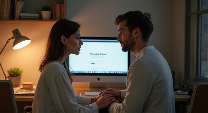 Een man en vrouw werken samen aan een computer in een huiselijke kantoor. Een man en vrouw werken samen aan een computer in een huiselijke kantoor.