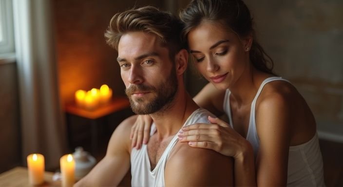 Ein Paar entspannt in einer gemütlichen Umgebung, wärmt sich gegenseitig. Ein Paar entspannt in einer gemütlichen Umgebung, wärmt sich gegenseitig und sucht Sexkontakte in Köln.